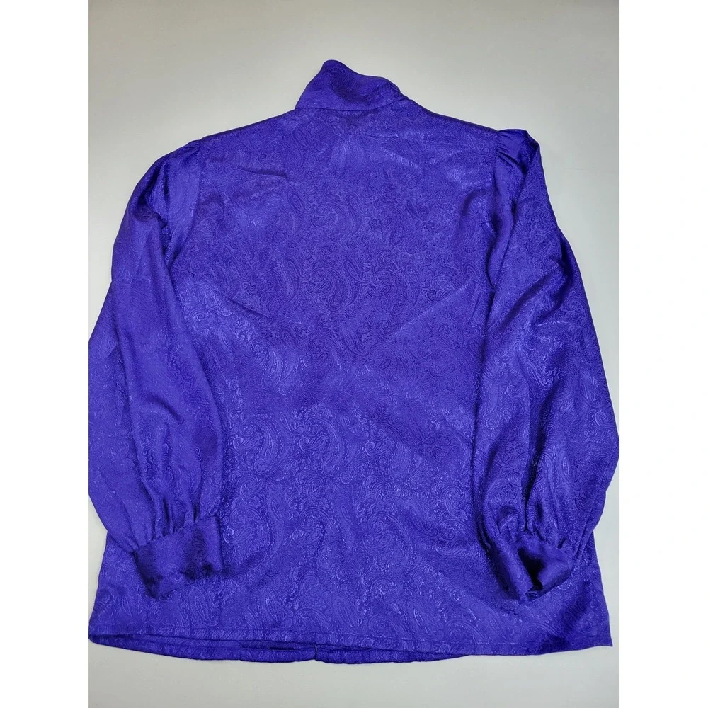 Worthington Vintage 1995 Womens 10 Purple Paisley Jacquard High Neck Blouse